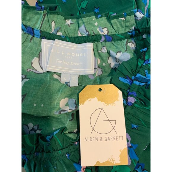 Hill House Katherine Nap Dress Emerald Botanical Poplin Mini Dress Size Large - Picture 6 of 6